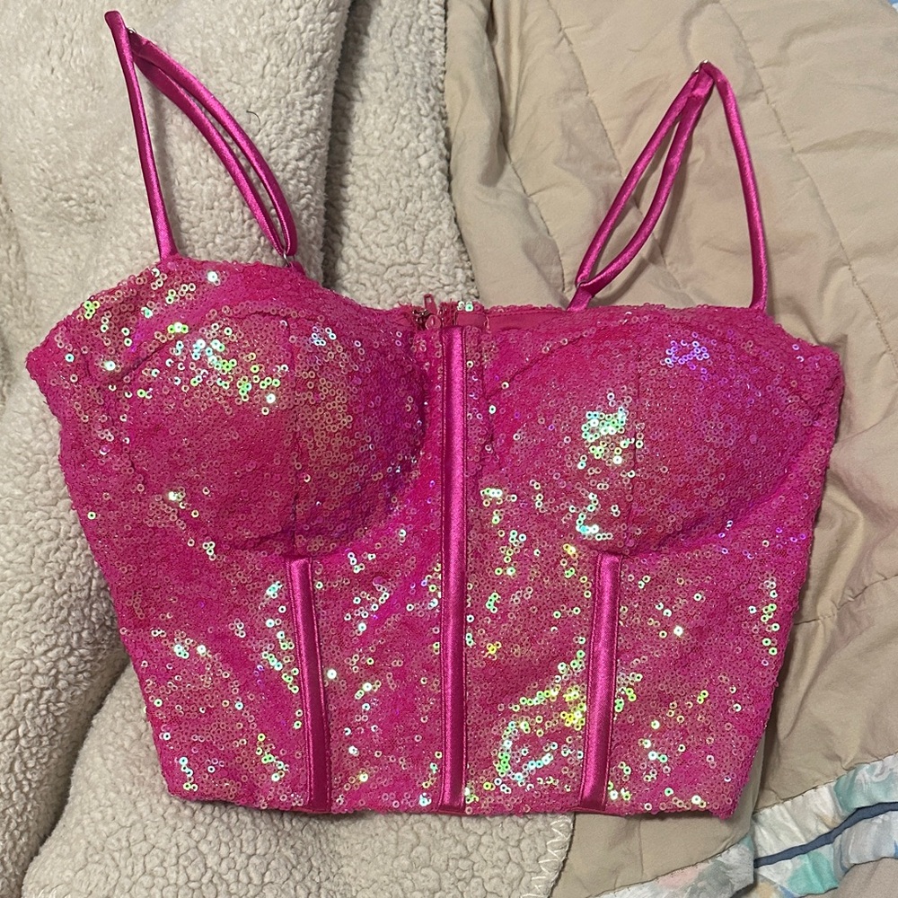Sequin Pink Bustier Top